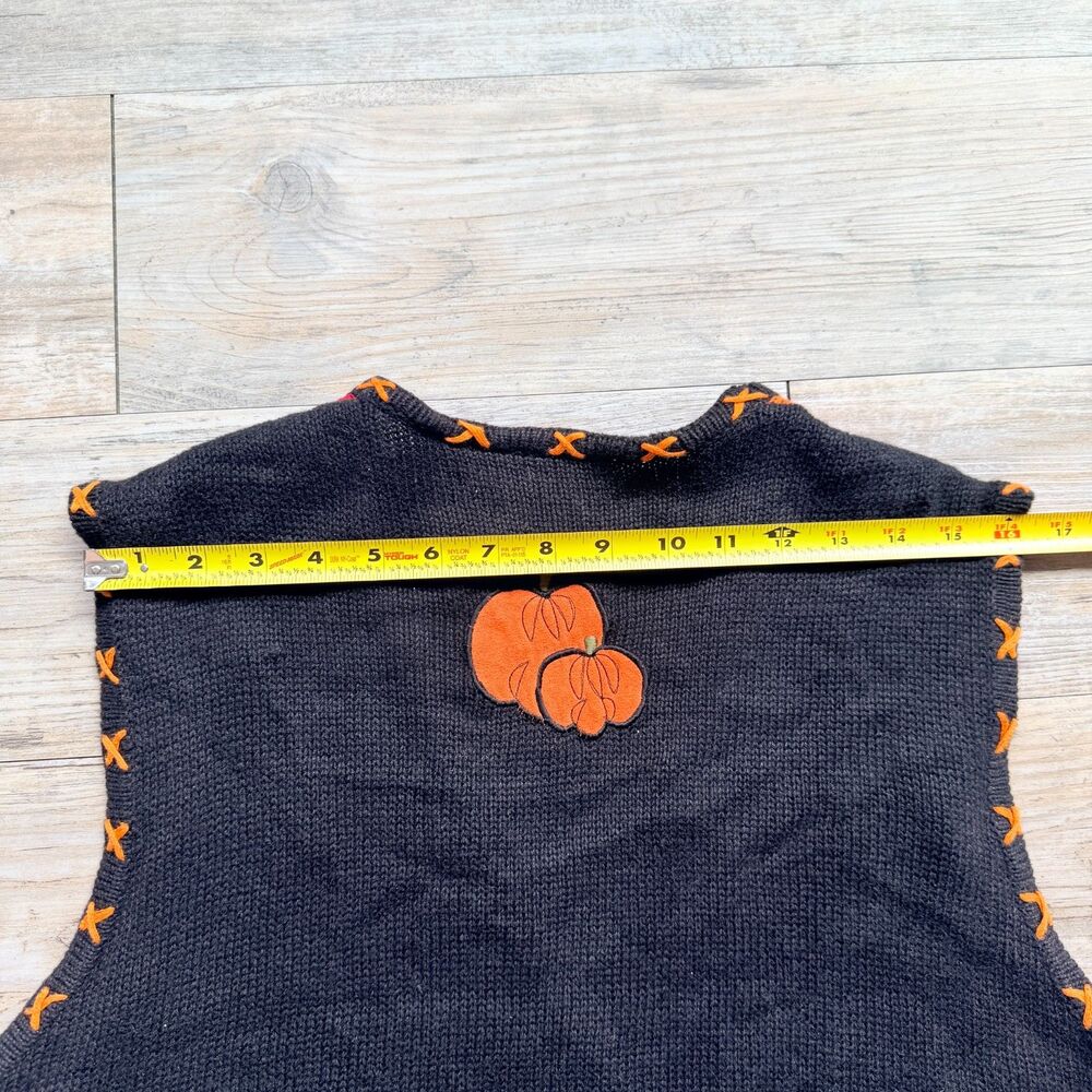 Vintage Halloween Sweater Patchwork Vest XL Witch Pumpkin Bat 90s Knit Kitschy - Picture 8 of 10